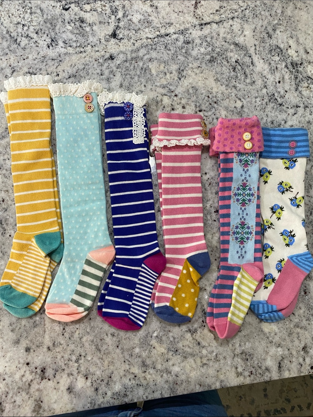Girls' Multi-Pattern Knee-High Socks - Pink, Blue, Yellow, Aqua
